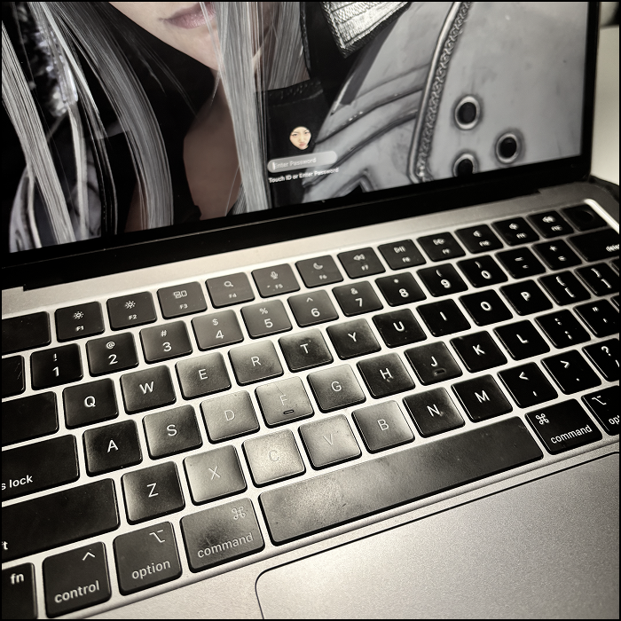 The sound of typing on the laptop.