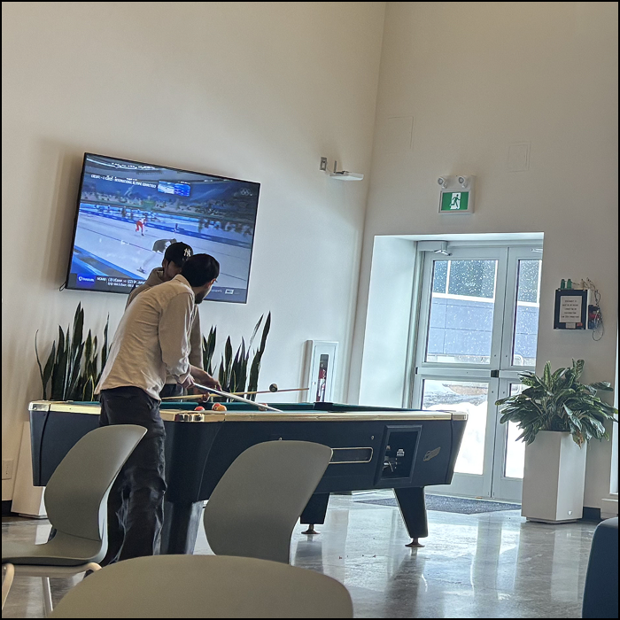 The sound of playing pool in the Marquee.