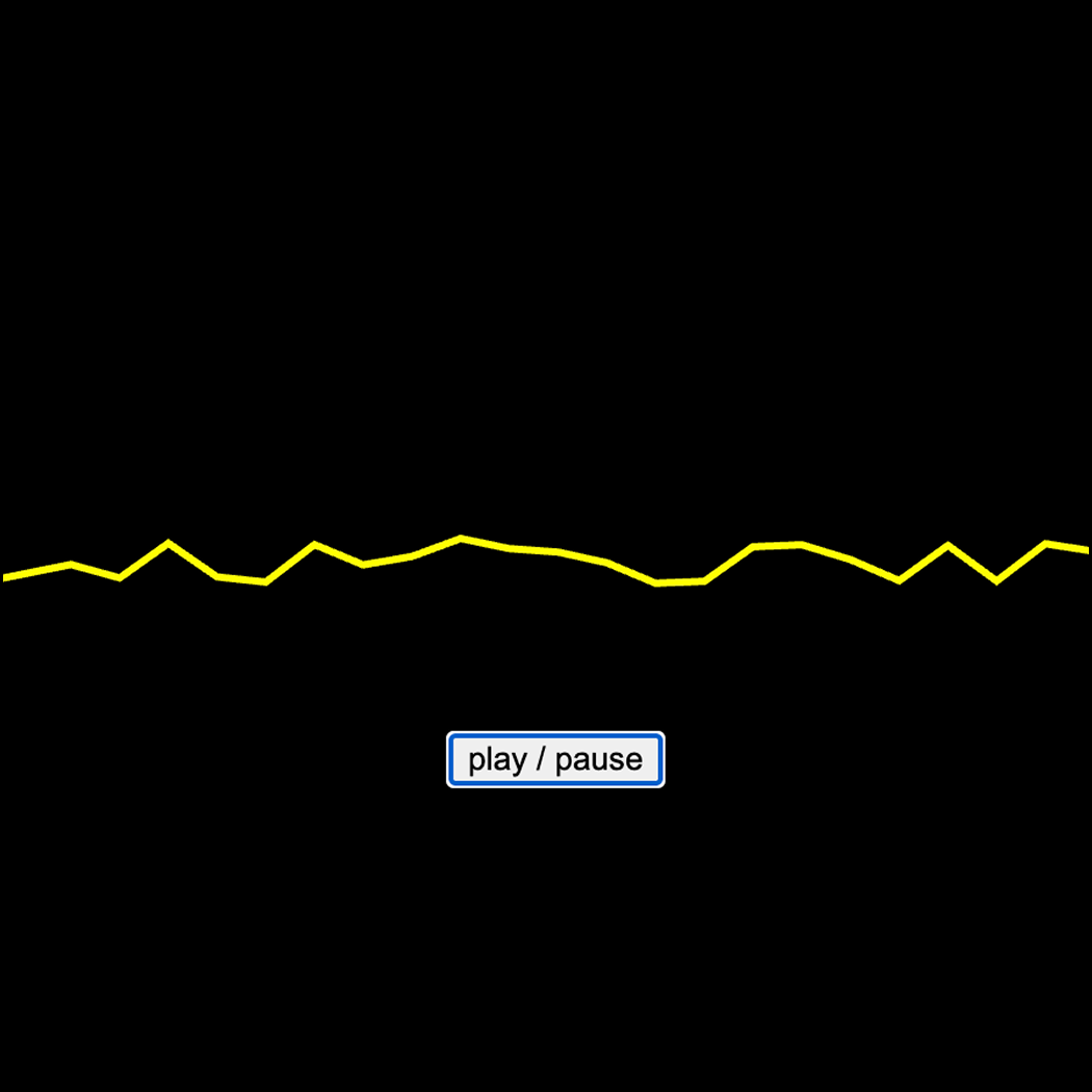 Using sine wave again with higher frequency, I applied a simple yellow straight line that changes into a twisted jagged line when played.