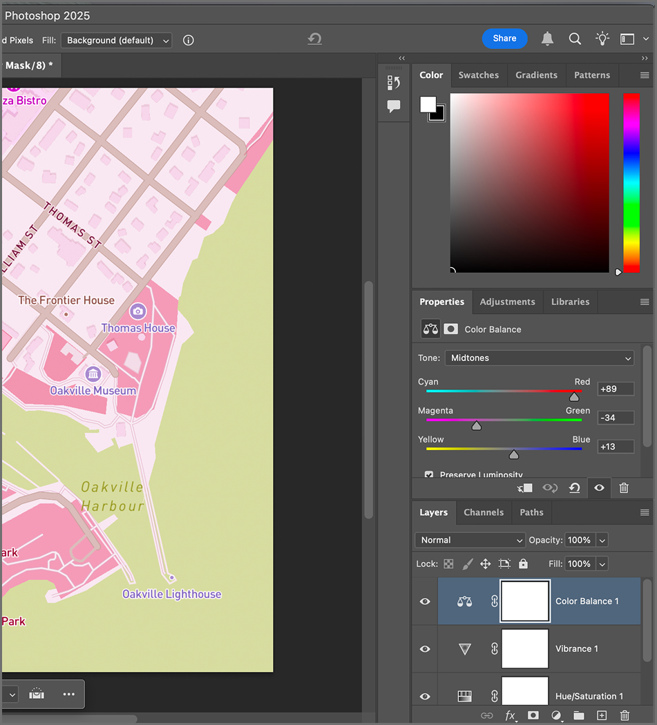 Testing out colors and filters on the original map in Photoshop.