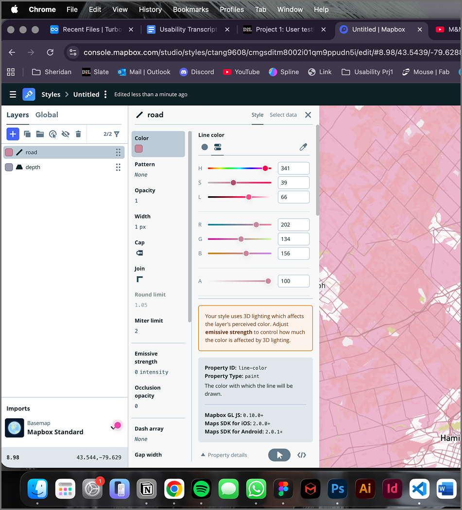 Added road lines from the custom layer. Looks good but I don't think details are needed.