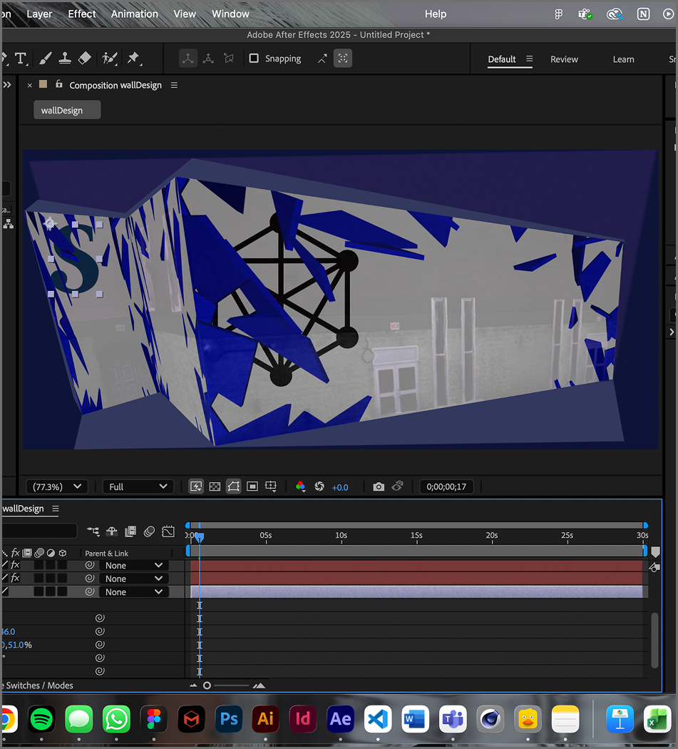 Inserting the logos underneath the shatter effect layer so that they appear as a suprise.
