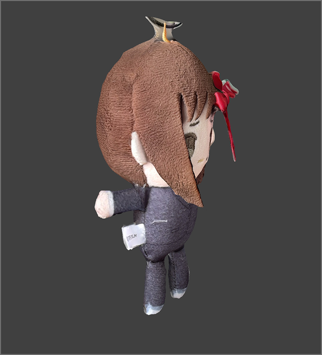 Side view of the plushie. The texture is clearly defined.