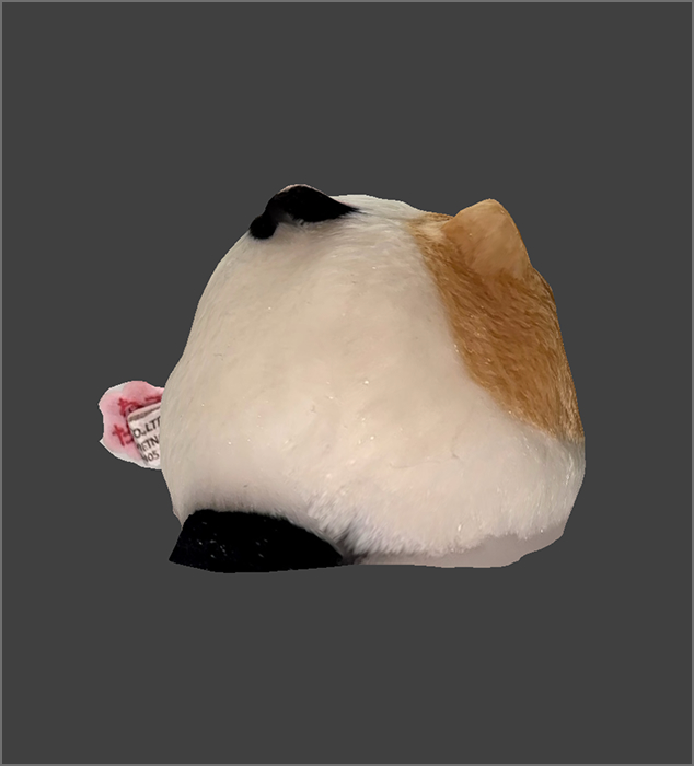 Back view of the plushie. The bottom might be attached with the paper, but the white paper helps with the lighting.