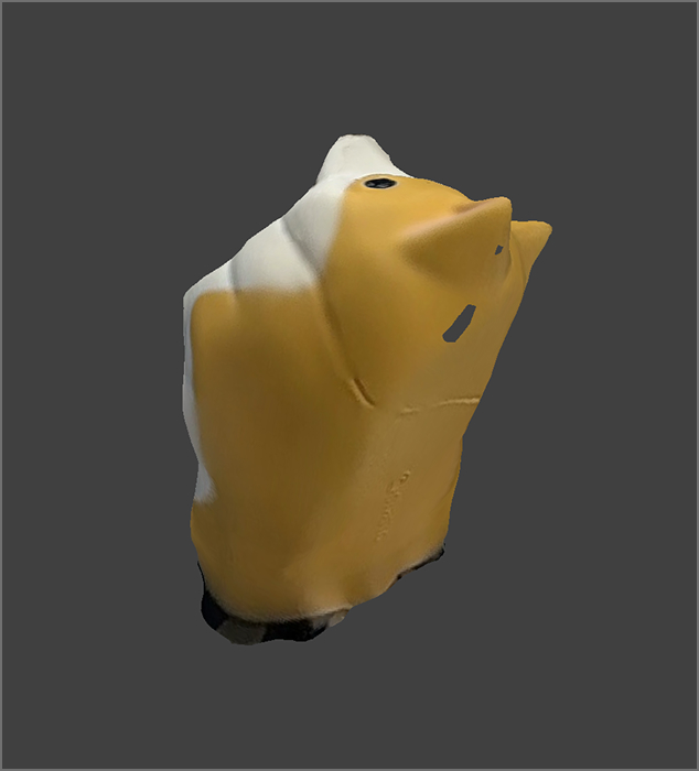 Back view of the corgi. You can see there's some loss of polygons on the back. This was easily fixed in the MeshMixer.